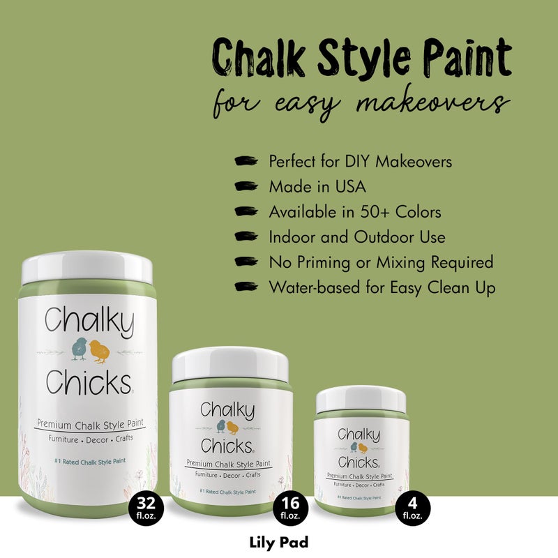 Chalky Chicks All-in-One Chalk Paint for Furniture or Cabinet - 16 Fl Oz - Matte Finish Lily Pad (Green) for Metal, Wood Furniture Paint - No Sanding All-in-One for Home Decor & Crafts, USA Made - Image 2